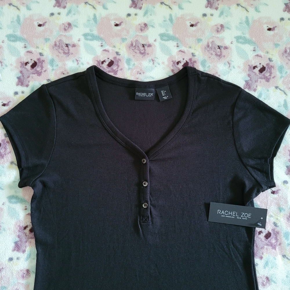 Rachel Zoe Ribbed Black🖤 Henley Top  - NWT - Picture 7 of 9